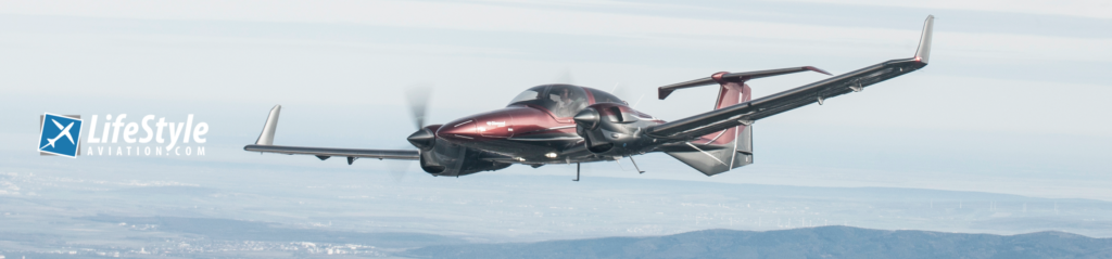 red DA42 flying