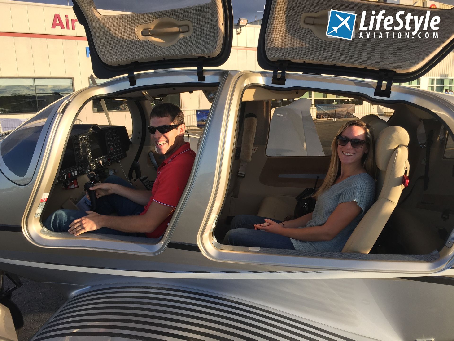 sitting in a DA62 at Elite Event 2017